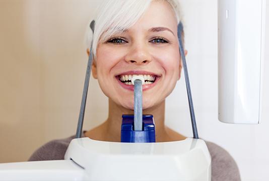 Woman receiving 3D CT scan