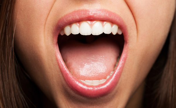 close-up of a woman's open mouth